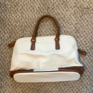 White with brown trim handbag